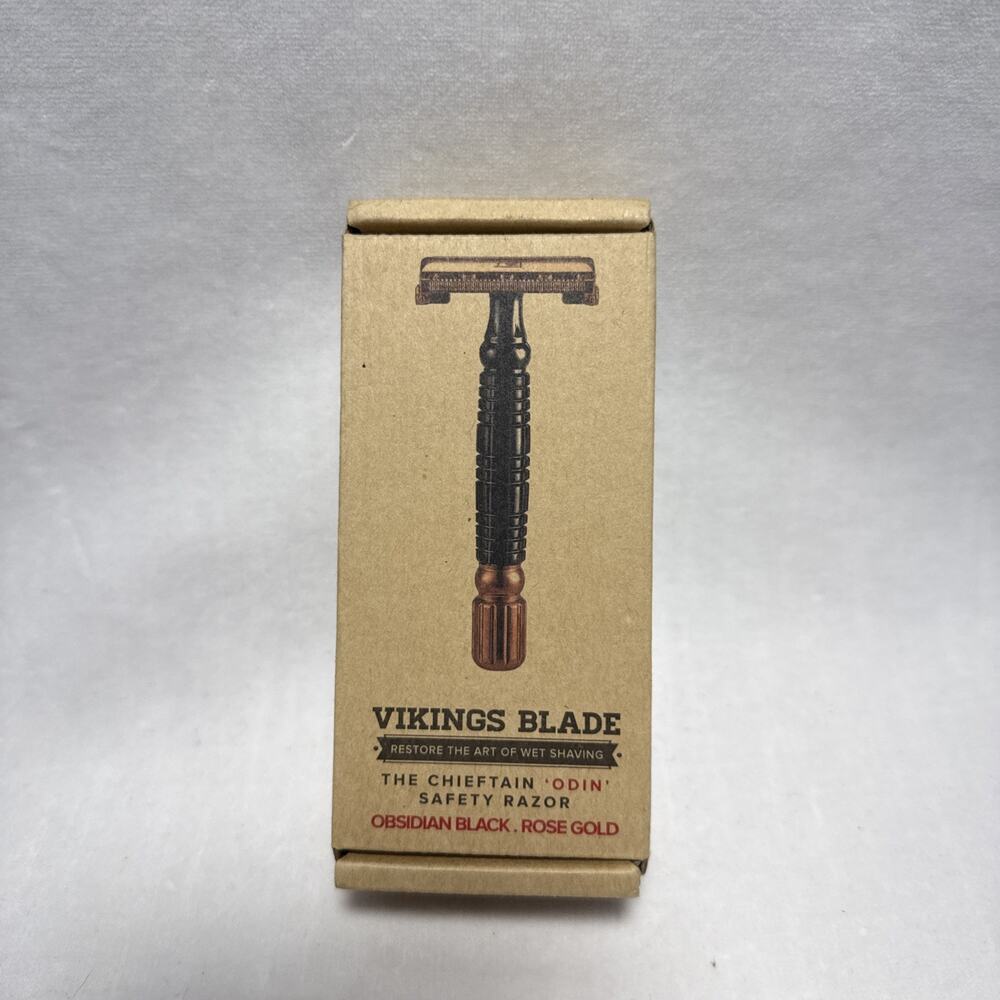 VIKINGS BLADE The Chieftain Odin Safety Razor Obsidian Black Rose Gold NEW